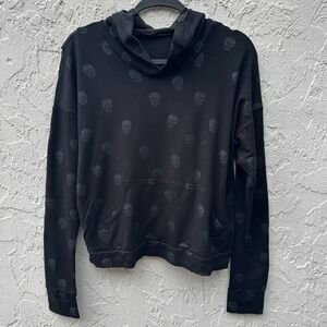 Terez Skull Print Hoodie Goth Terry Long Sleeve Cropped Pullover Women Medium
